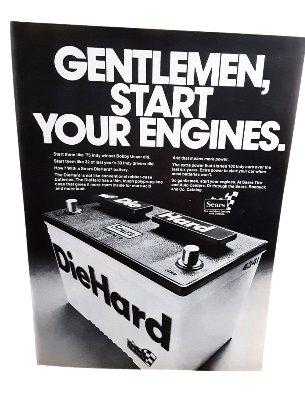 1976 Sears DieHard Battery Bobby Unser Indy 500 Vintage Ad
